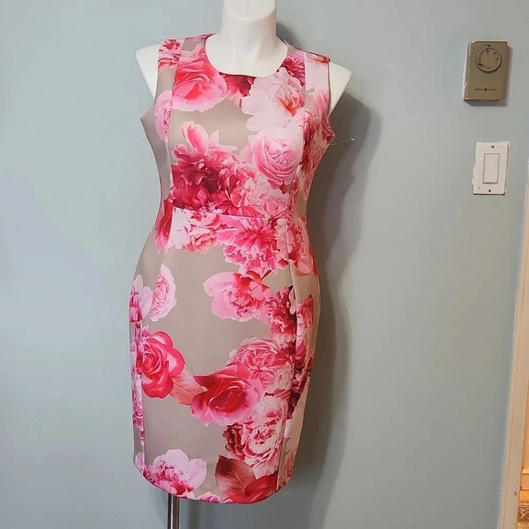 Calvin Klein Tan & Pink Floral Dress - Picture 2 of 14